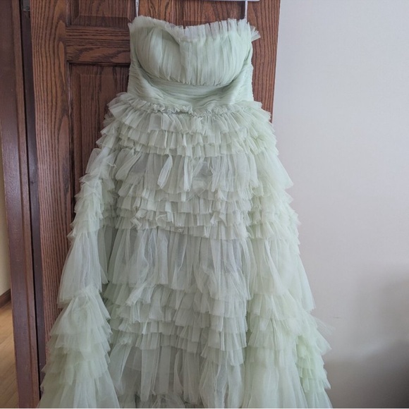 Mac Duggal Strapless Light Green Tulle Dress - Picture 2 of 5